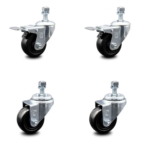 Service Caster 3.5 Inch Hard Rubber Swivel 1/2 Inch Threaded Stem Caster Total Lock Brakes, 2PK SCC-TSTTL20S3514-HRS-121315-2-S-2 - main